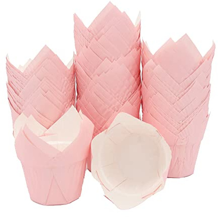 100 Pezzi Carta per Muffin, Tulip Cupcake Liners Pirottini, Pirottini per Muffin, Resistente All'olio, Tulip Pirottini di Carta Muffin per la Cottura di Torte, Matrimoni, Compleanni, Feste