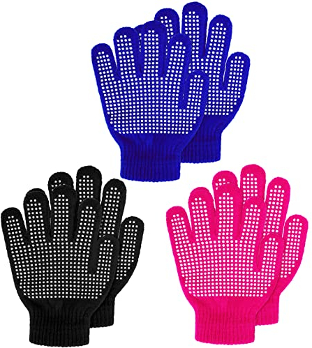 3 Paar Kinder Anti Rutsch Handschuhe Warme Magische Strickhandschuhe Winter Stretch Vollfinger Handschuhe für Jungen Mädchen (Schwarz, Rosa, Blau)