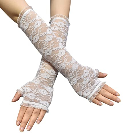 LICHUANUK Brauthandschuhe,Fingerlose Abendhandschuhe, Lange Spitzen Handschuhe,Geeignet für Hochzeitsfeiern, Auftritte, Abschlussbälle usw