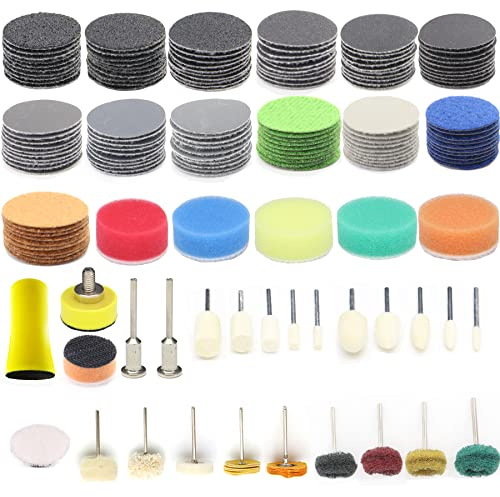 160Pcs 1inch Sanding Discs Hook and Loop 60 to 10000 Wet Dry Sandpaper with 1/8 Shank Backing Pad,Hand Sanding Block,Sponges Polishing Pads and Interface Pad for Drill Grinder Rotary Tools Attachment