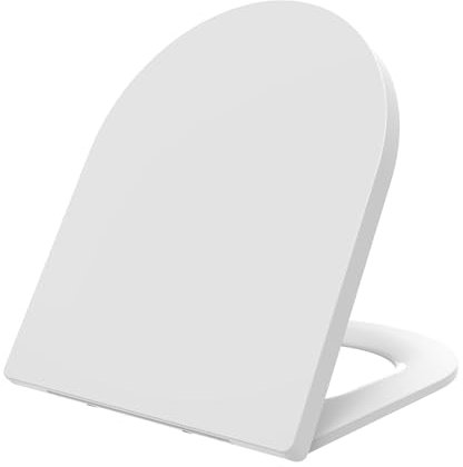 Mass Dynamic Soft Close Toilet Seat D-Shaped, White Toilet Seats with Top Fixings, Adjustable 360 Hinges, One Button Quick Release for Cleaning. Slim UF Loo Seat, 441mm x 365mm