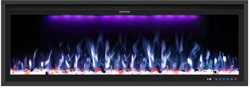 Benrocks 48'' WiFi- Enabled Electric Fireplace Inserts - Alexa & App Control, Slim Recessed & Wall Mounted, 13 * 13 * 3 Flame Color Combinations, 750W/1500W, Black