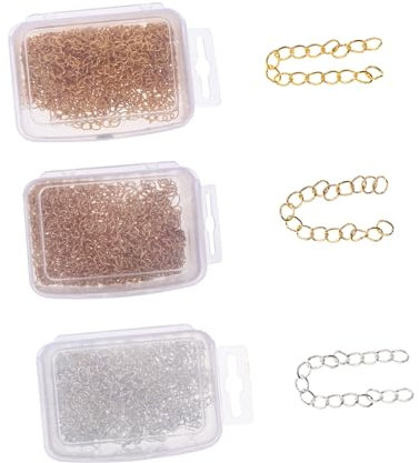 NUOBESTY 3 lådor, förlängd kedja, armbandslänk, förlängning, silver, halsband, tunna guldkedjor, halsband, armbandsförlängningar, förlängningskedja för smyckestillverkning