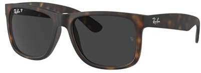 Ray-Ban RB4165 Justin Rectangular Polarized Sunglasses for Men Women, Grey