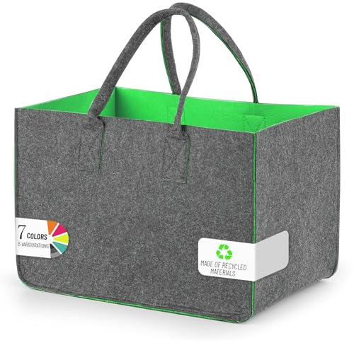 Cestino Della Spesa, Borsa Della Spesa Con Manico, Robusta/Ben Fatta/Pieghevole La Borsa Di Feltro Di Stoccaggio Per Gite All'aperto, Picnic, Shopping (Grigio - Verde Brillante)