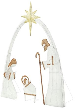 Luwecf Presepe Illuminato per Natalizia, Include Una Corda Luminosa da 5 M, Presepe a LED Sacra Famiglia per Cortile, Materiale del Pannello Cavo, è Assemblarlo da Solo,125x39x156cm,Bianco