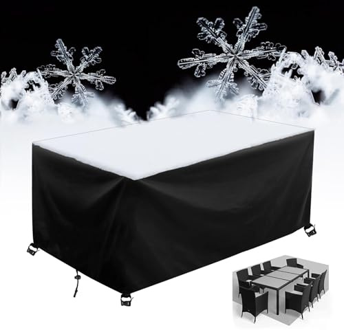 Copertura Tavolo Esterno Impermeabile 300x280x85cm/LxWxH Copri Tavolo da Esterno Impermeabile Telo Copri Tavolo Esterno Impermeabile Tavoli e Sedie da Cortile Raggi UV Copertura Mobili Giardino-Nero