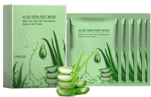 Zonoori 5 Paar Aloe Vera Fußmaske Socken, Feuchtigkeitsspendende Fussmaske für Trockene und Rissige Füße