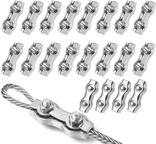 20 Piezas Dúplex Acero Inoxidable 304,M3 Abrazadera de Cable Dúplex Clip,Abrazadera de Cuerda de Alambre,Dúplex Doble Clip de Cuerdas de Alambre Acero Inoxidable para Kabelseilen,Wäscheleine,Markisen