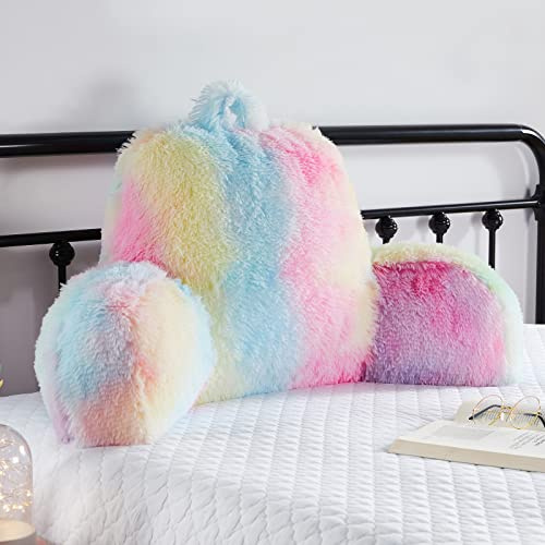 Hobed Life Coussin dossier en fausse fourrure pour enfants et adolescentes, coussin de lecture avec accoudoirs, coussin de soutien du dos moelleux pour s'asseoir dans le lit et le canapé, coussin de