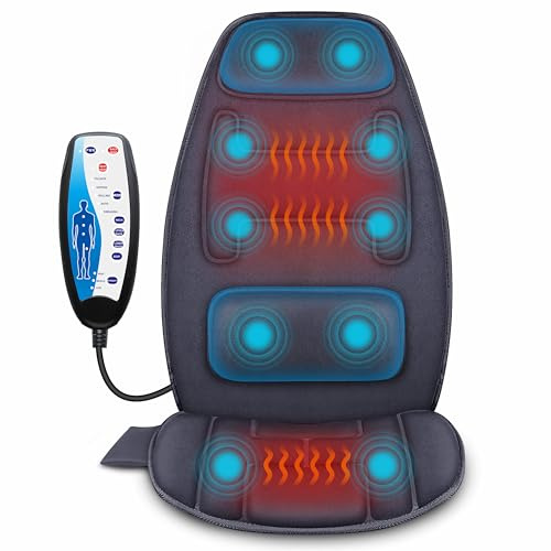Snailax Back Massager with 2 Heat Levels, Massager Chair for Back Pain, 10 Vibration Massage Motors, Gifts for Women Men
