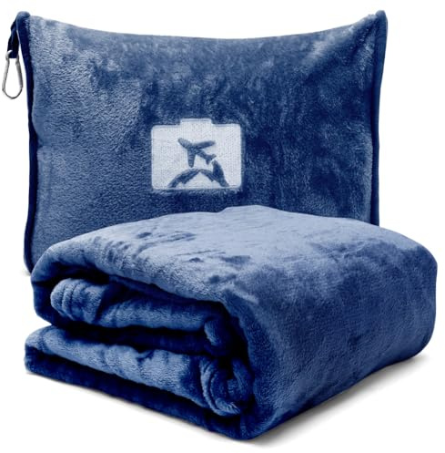Manta de viaje 2 en 1 y almohada de viaje con cremallera, almohada multifuncional, suave y cálida, manta para avión, manta compacta para avión, coche, oficina, viajes, 127 x 152 cm