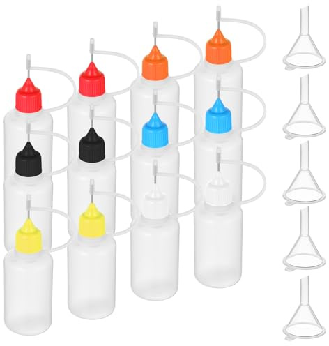 12 botellas de pegamento con punta de aguja, botellas de pegamento de 30 ml con 5 mini embudos, botellas aplicadoras de punta de precisión para pequeños proyectos de pegado, manualidades de papel