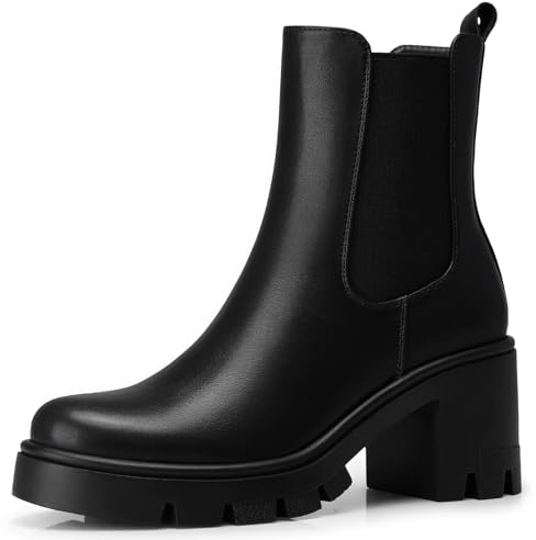 CELLENZ Women Chelsea Ankle Boots: Fashion Platform Boots - Chunky Heel Low Booties Womens - Black Leather 2026 Ankle Boot Night out Work Trip Size 7