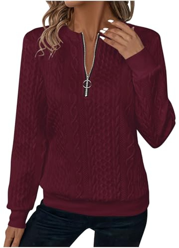 Half Zip Jumper Women Casual Ladies Knit Sweatshirt Elegant Casual Long Sleeve Pullover Tops Autumn Winter Sweat Top Warm Tunics Thin Pullover Sweaters Trendy Womens Fleece Tops