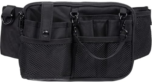 WAZUBC Sac Banane D'infirmière pour Femme, Tissu Oxford Imperméable Multi-Compartiments Sac de Rangement Professionnel pour Outils Ceinture Réglable (Noir)