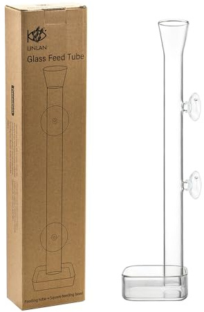 LINLAN 35 cm mangeoire à crevettes en Verre， Tube d'alimentation pour crevettes et Bol d'alimentation carré avec Deux ventouses, Convient aux crevettes Cristal et aux crevettes Cerises