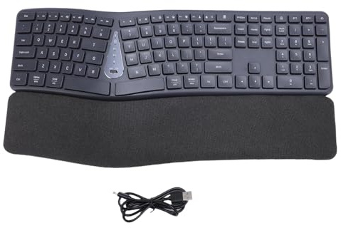 Sxhlseller Delad Ergonomisk Tangentbord, 2.4G Bluetooth Trådlöst Bekväm Tangentbord med Dämpad Handledsstöd för Dator Skrivbord Bärbar Dator