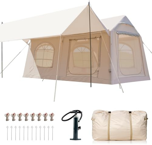 Ytaoeo Inflatable Tent Outdoor camping tent Inflatable camping tent made of waterproof Oxford fabric Air glamping tents for 4 seasons campings (10 Person + Canopy)