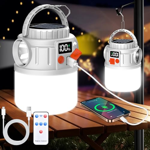 PQETBV LED Lampada Campeggio Portatile Impermeabile, Luce Solare da Campeggio, Lanterna da Campeggio Ricaricabile per Campeggio, Alpinismo, Escursionismo, Emergenza, Pesca