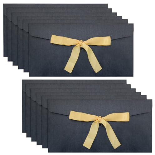 Envelopes for Cash Gifts, 12 Pack Kraft Paper with Ribbon, 22x11CM(Black) | Money Wallets, Pearlescent Invitation Envelopes for Birthday Wedding Party