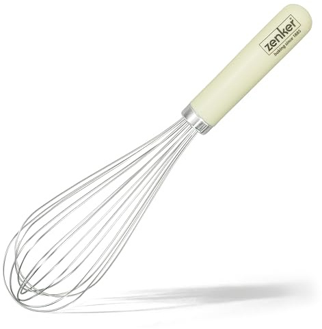 Zenker Stainless Steel Egg Whisk with Rounded Plastic Handle for Comfort & Firm Grip, Wire Balloon Head for Baking and Whipping Cream, Rust Resistant, Cream, 30x7x7cm