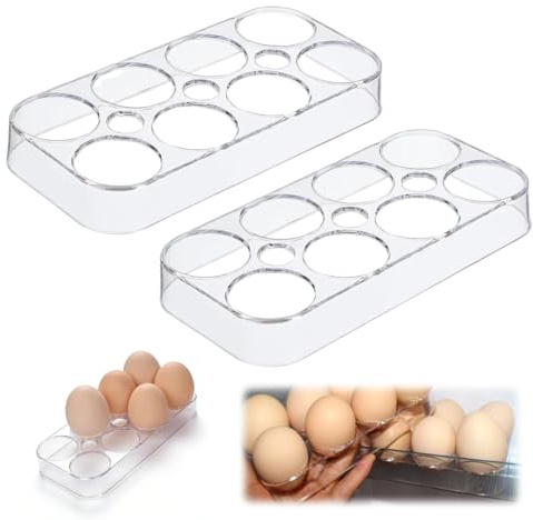 KAHZOR 2 Pezzi Porta Uova da Frigo – Contenitore Uova Trasparente e Impilabile per Frigorifero – Organizer per Uova in Cucina e Freezer – Salvaspazio e Protezione contro le Rotture