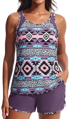 Hanna Nikole Tankini - Conjunto de traje de baño para mujer, diseño de barriga, dos piezas, sujetador push up, traje de baño integrado y bragas integradas, cintura alta, pantalones cortos de baño con