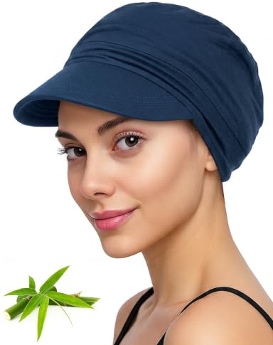 Becellen Casquette Chimio Femme, Bambou Turban Chimio Noir Doux Foulard Respirante Réglable Chapeaux Souples Chimio Bonnet Ete pour Femmes