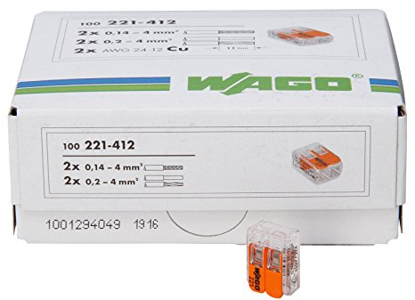 Kopp 33346426 Wago Anslutningsklämma 2-vägs med spak för flexibla trådar kan öppnas upp 1, 5 – 2, 5 mm² innehåll 100 stycken, transparent/orange