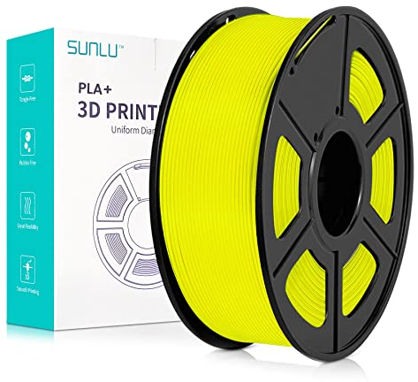 SUNLU PLA Plus 3D Drucker Filament, PLA+ Filament 1.75mm, sauber gewickeltes Filament, robustes 3D Filament, kompatibel mit 3D FDM Druckern, Maßgenauigkeit +/- 0.02 mm, 1kgSpule(2.2Pfund), Gelb