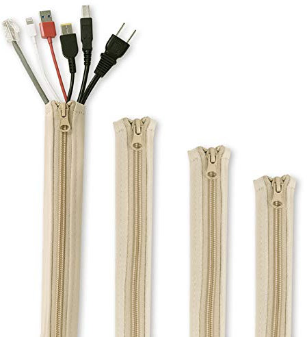 StangH Cable Management Sleeve Organizer - 19 Inch Home and Office Zip-up Cable Sleeve Wire Organizer Flexible Cord Concealer Wrap, Electrical Cord Covers for TV/Computer/Desk, 4 Pieces -Beige