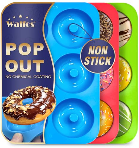 Walfos Non-Stick Donut Pan For Baking-Silicone Doughnut Mold, BPA FREE, Just Pop Out! Make Perfect Donut Cake Biscuit Bagels,Dishwasher Safe, Set of 3