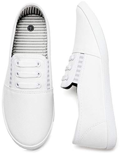 kufeiti Women's Canvas Slip On Shoes Sneakers for Women Fashion Comfortable White Black Elastic Sneakers for Women (8, White, Numeric_8)