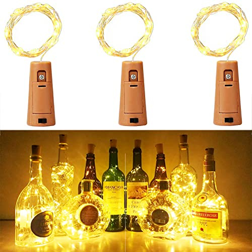 LERNOU Wine Bottle Lights with Cork 3 Pcs Warm White