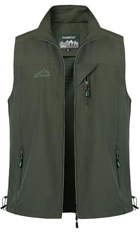 Yukirtiq Men's Outdoor Quick Dry Fishing Vest Breathable Camping Outwear Gilet Sleeveless Top Photography Hunting Lightweight Gillette Waistcoat, Green, L