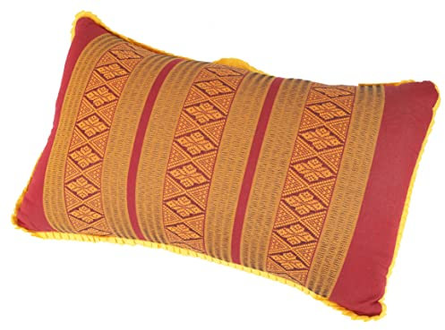 GURU SHOP Dekokissen, Meditations Stützkissen, Nackenkissen, Thaikissen Kapok - Rot/orange, 28x44x15 cm, Nackenkissen im Thai-Stil