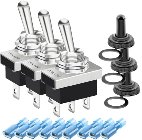 Gebildet 3PCS Metal ON/Off/ON Interruptor de Palanca 25A 12VDC/15A 24VDC/10A 250VAC/ 15A 125VAC SPDT 3Pin Interruptor Basculante de 3Posiciones con Tapa Impermeable para Auto Car KN3D-103