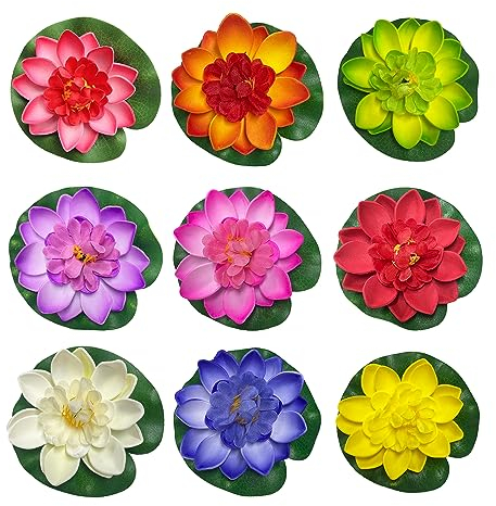 GVSAVY 9PCS Simulated Water Lily Lotus, Artificial Flowers, Water Surface Decoration, Stage Props Hand Dancing Flowers, Suitable for Wedding, Party, Garden Decoration, DIY Crafts