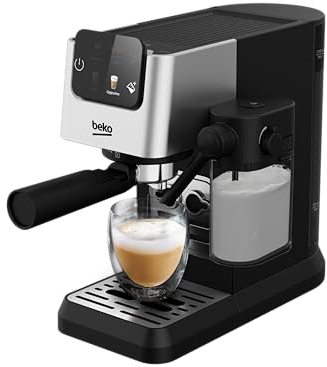 BEKO - Machine Expresso manuelle, buse vapeur et carafe à lait, Noir