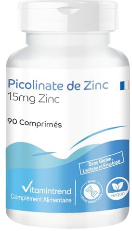 Picolinate de zinc - avec 15mg de zinc - 90 comprimés - hautement dosés - dosage sûr - végétalien - suppléments d'Allemagne | Vitamintrend