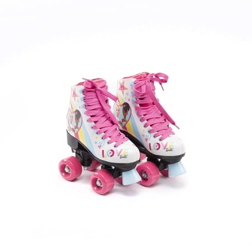 ODS - Patines de Ruedas Barbie para niña, 4 Ruedas con Freno Trasero, botín Alto con Cordones, de Piel sintética, Talla 34, Edad Recomendada +4 años
