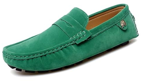 Ninepointninetynine Mocassins pour homme avec bout rond en daim, mocassins Penny à talon plat confortable et flexible, décontractés et à enfiler, Vert, 42 2/3 EU