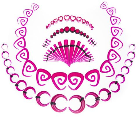 vogem 84 Stück Ohr Dehnstäbe Set 1-10mm (1.6mm-12mm) Ohr Gauges Expander Set Acryl Tapers Plugs Tunnels Ox Horn-shaped Spiral Tapers Body Piercing Jewelry für Frauen und Männer (Rot)