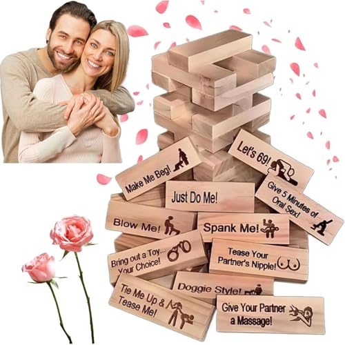Lust Tower, Gioco per Adulti - 48 Pezzi Torre Impilabile per San Valentino, Giochi di Coppia, Blocchi della Passione in Legno