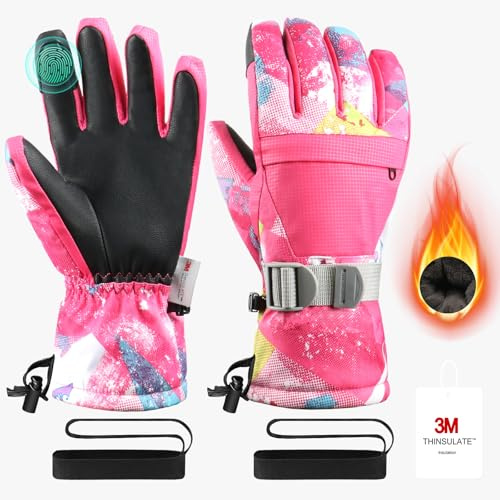 Pnosnesy Ski Gloves,Snow Gloves,Waterproof Cold Weather Winter Gloves for Parent Boys Girls- Cycling, Driving, Running