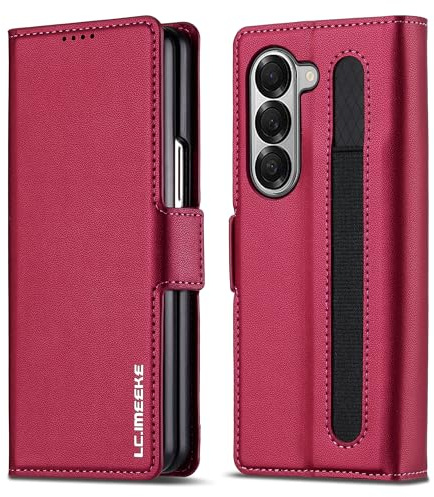 ZHOZEXIN Wallet Pu Leather Case for Samsung Galaxy Z Fold 6,Magnetic Closure Pu Leather with Pen Slot, Cash slot & Screen Protector Cover Case for Samsung Galaxy Z Fold 6 (Pink)