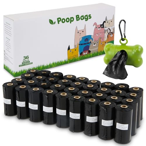 OIRLVCE Dog Waste Bag, 540 Counts, 36 Rolls with Dispenser, Extra Thick, Strong, Leak Proof, Black