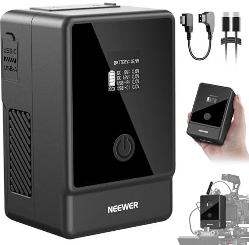NEEWER Basics PS099E Batterie à Montage en V 6800 mAh/99 Wh Mini V Lock avec écran OLED, câble D Tap/Type C, PD65W USB C Charge Rapide, Sortie D Tap/BP/USB A/DC pour caméra vidéo, Moniteur, caméscope