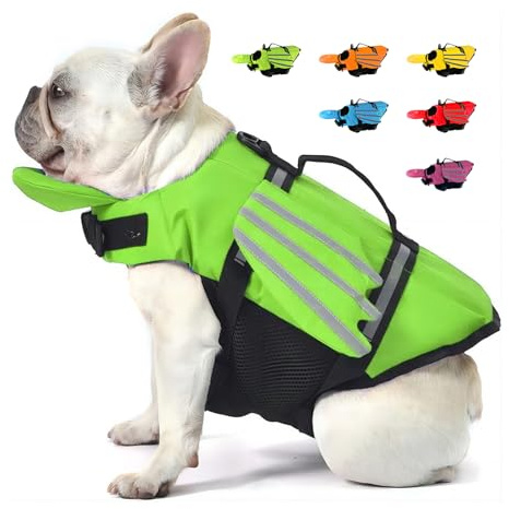 Giubbotti di Salvataggio Per Cani con Ali Giubbotto Salvagente Per Animali Domestici con Mento Galleggiante Salvagente Gilet con Manico e Riflettente per Nuoto e Barca Verde XS